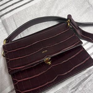 JW PEI Dark Red Burgundy Croc-Embossed Crossbody Bag